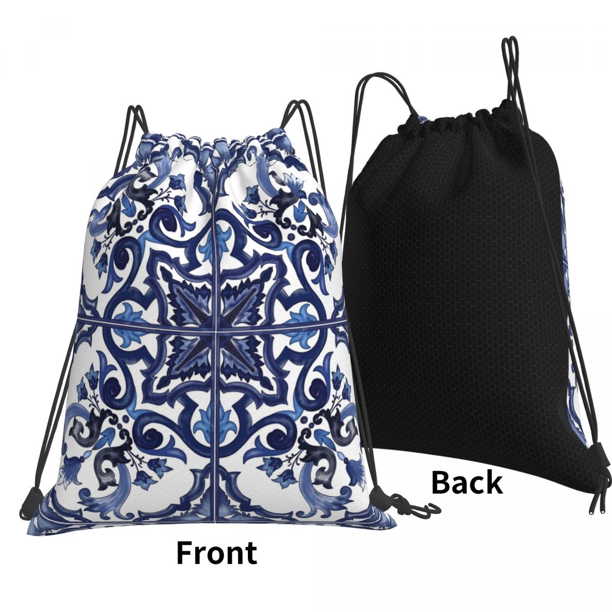 Tile Bag Drawstring - Синие рюкзаки с цветочным узором в