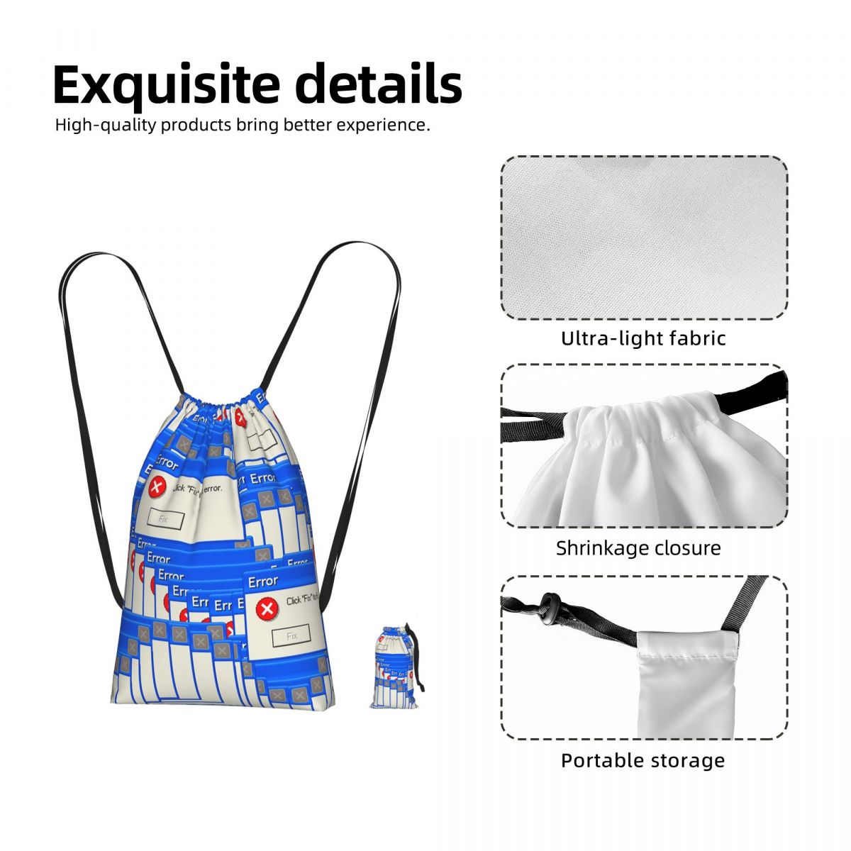 Рюкзак-мешок с принтом «Ошибка – обзор и цена Tile Bag Drawstring